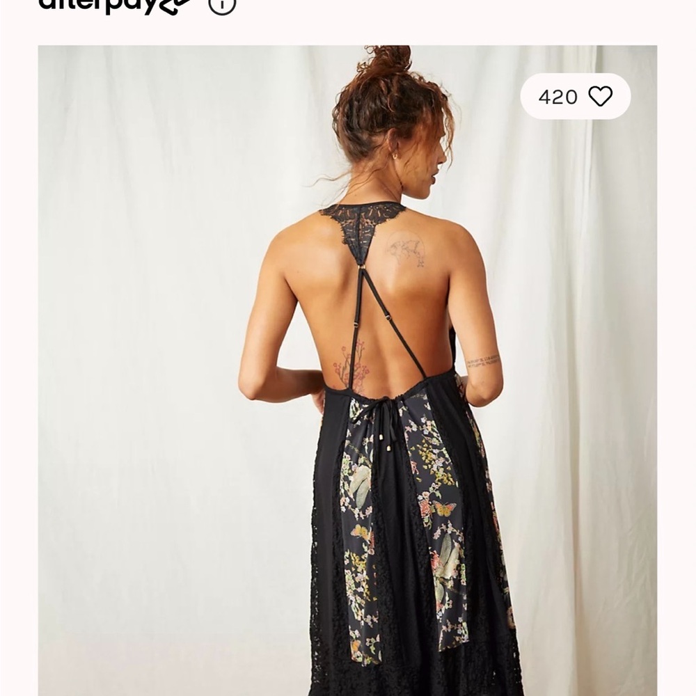 Free People Black Floral Backless Dress